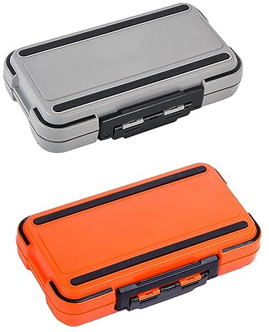 Grande boîte de rangement pour matériel de pêche orange + grande boîte de rangement grise, boîte organisatrice étanche pour leurres de pêche avec design à double verrouillage pour hameçons de pêche