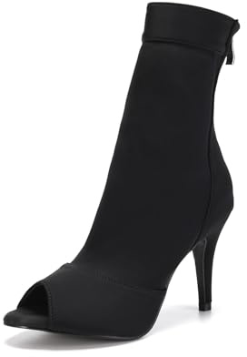 SWDZM Scarpe da Ballo Stivaletto Latino Americano Donna Punta Aperta con Tacco Alto Stivaletti da Sala Festa,Nero,Tacco 8.5cm,Gomma,38.5 EU