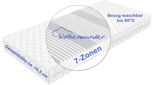 Wolkenwunder Wellflex Multi 7-Zonen-Schaum-Matratze I Bezug waschbar I hygienisch I pflegeleicht (mittel, 90 x 200 cm - 14,5 cm)