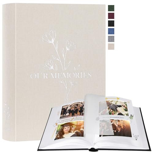 Lanpn Album Fotografico Scrapbooking, Our Memories Piccolo Lino DIY Scrapbook 100 pagine bianche con divisori di cellofan, per foto 9x13 10x15 13x18 cm (Beige, 19x27cm)