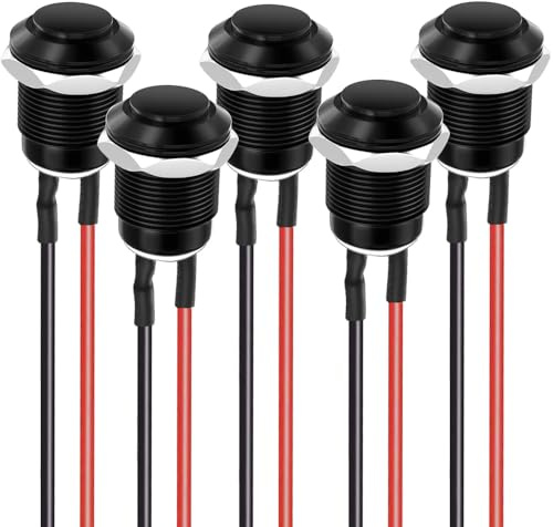 Gebildet 5 pezzi precablato IP65 impermeabile pulsante momentaneo in lega di alluminio pulsante On Off 12 mm 2 A 12 V/24 V/125 V/250 V CA (testa piatta)