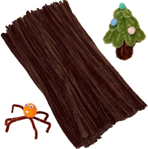 XIAOJING0 100 Stück Pfeifenreiniger Chenilledraht 30CM Biegeplüsch Kunst Pfeifenputzer Bunt Bastelset Bendable DIY Twist Stick Biegeplüsch Bunt zum Basteln für Zum Basteln und Dekorieren(Braun)