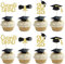 Xsstarmi 24 Pack Congrats Grad Cupcake Toppers Glitter Graduation Hat Diploma Done Cupcake Picks Class of 2025 Cake Decorations for 2025 Graduation Theme Party Supplies Black Gold