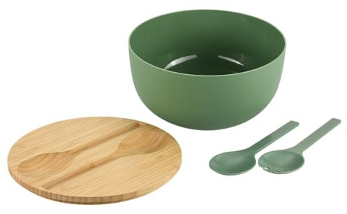 Kesper - Salatschüssel-Set, inkl. Salatbesteck, Material: Kunststoff (PP), Bambus, Maße: D 24 x H 13 cm, Farbe: Grün, Braun - 58471