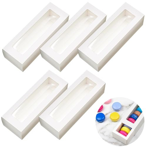 Youery 10er-Set Macarons Box mit Sichtfenster Lebensmittelechte Cupcake & Cookie Verpackung, 20.5x7x5cm Kleine Transparente Geschenkbox für Hobbybäcker, Haushalte & Handwerker (Weiß)