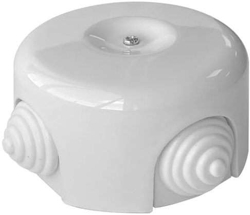 Scatola di distribuzione di superficie, porcellana bianca, design F-Bright, ideale per impianti elettrici sicuri e ordinati.