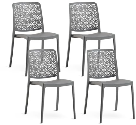 SIEDITI FUORI E DENTRO Chaises de Jardin en polypropylène avec Fibre de Verre, chaises empilables pour extérieur ou intérieur, Design Moderne et ajouré - Yara (4 chaises, Gris foncé)