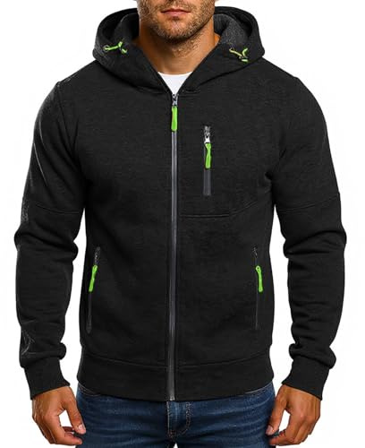 uxxnjfg Sudaderas Hombres Cremallera Deportiva Chaqueta De Hombre Invierno Polar Termicas Casual Jersey Sudadera Ropa De Trabajo Básica Entretiempo Sueter Sweatshirt(Negro,L)