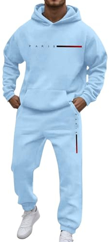 Chándal para hombre M Conjunto de sudadera para hombre con capucha, atuendo informal de calle con bolsillos para uso diario, cómodo otoño e invierno, chaleco rojo, azul claro, XL