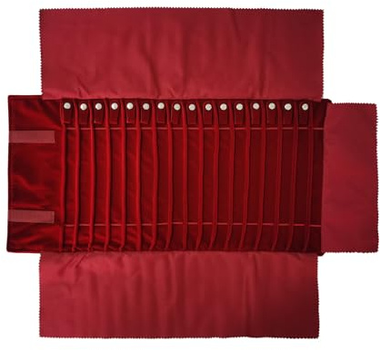SCIKHEFT Portable Jewelry Roll Untangled Secure Necklace Travel Storage Bag Displays Holder 16 Chain (Burgundy)