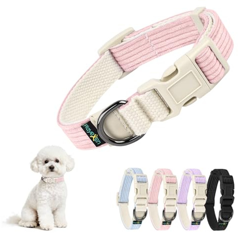 Collar Perro Pequeño Collares para Perros Ajustables (25-40cm) de Pana-Algodón Suave Dog Collar con Hebilla de Liberación Rápida para Gato Cachorros Perros Pequeños Medianos para Adiestramiento(Rosa)