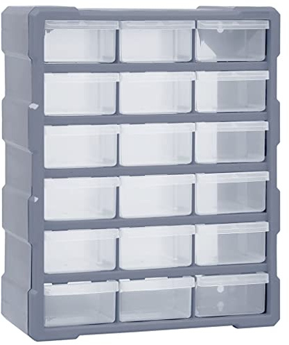 Mokuyary Organisateur Multi-tiroirs avec 18 Tiroirs centraux 38x16x47 cm, Casiers à Tiroirs Organiseur de Rangement, Boîte à vis outils pour petites pièces, Garage, Atelier