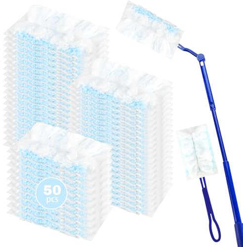 Kit di ricambio per spolverino Swiffer da 50 pezzi, set di spolverini elettrostatici, include 2 manici, spolverino telescopico, adatto per capelli e polvere