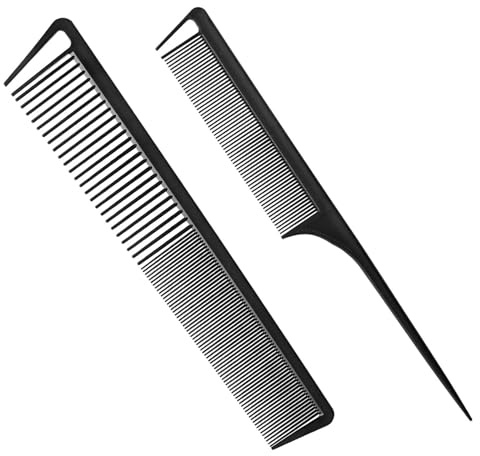 Muorruo Pack de 2 peines de mango/separación para trenzas, peines de peinado de fibra de carbono para peluquería, peine de cardado con mango para mujeres y hombres, dientes finos, herramientas de