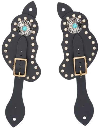 GORGECRAFT 2Pcs Black Spur Straps Adjustable Rhinestone Decorated Synthetic PU Leather Western Men Women Cowboy Vintage Spur Boot Straps Equestrian Belt Band Accessories for Boots Equipment