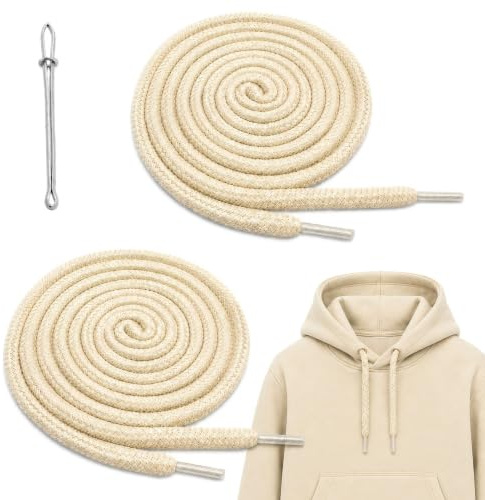 Zerquell 2 Piezas Paquete Cordones Ajustables, con Fáciles Enhebradores, 130 cm x 6 mm, Cordón de Algodón para Sudaderas, Pantalones Deportivos, Sudaderas, Chaquetas
