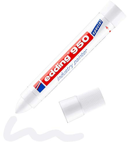 edding 950 Marqueur spécial industrie - blanc - 1 stylo - pointe ronde 10 mm - marqueur pour écrire sur métal, roches, bois - surfaces rugueuses ou humides - permanent, étanche