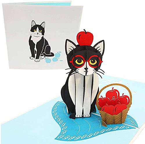 PopLife Cards Cartolina d'auguri pop up di gatto giocoso Cartolina d'auguri pop-up 3d - carta di amante gatto, carta di insegnante, carta di bambini divertenti - pieghe piatte per mailing - carta di