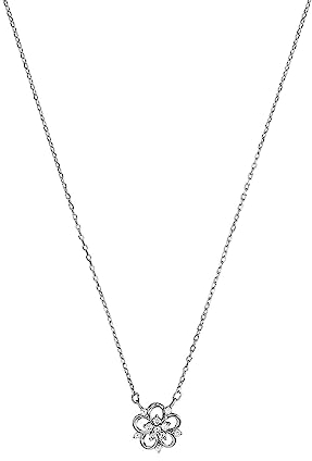 Amor Kette mit Anhänger 925 Sterling Silber Damen Halsschmuck, mit Zirkonia synth., 42+3 cm, Silber, Blume, Kommt in Schmuck Geschenk Box, 2012824