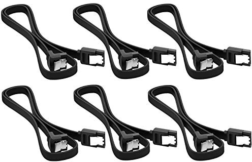 AYECEHI 6 Pack 90 Degree Right Angle SATA III 6.0 Gbps Cable with Locking Latch - Black, 12 Inches for HDD, SSD, CD Drive, Writer