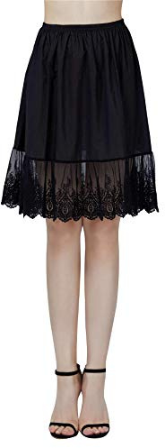 BEAUTELICATE Femme Jupon en Coton avec Dentelle Lingerie sous-Jupe sous-Robe Ivoire Noir Court Mi-Long Petticoat pour Marige Fille (Ivoire - 55cm Longueur,S)