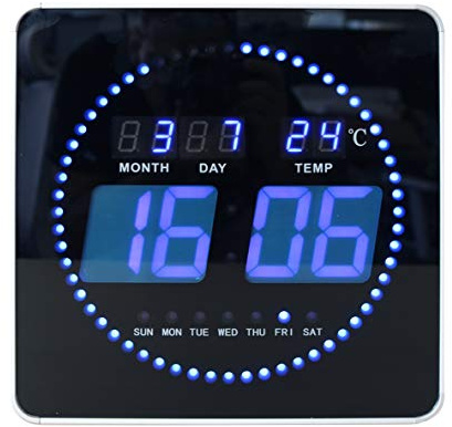 Unilux FLO Horloge digitale, Noir et Bleu, 28 x 28cm