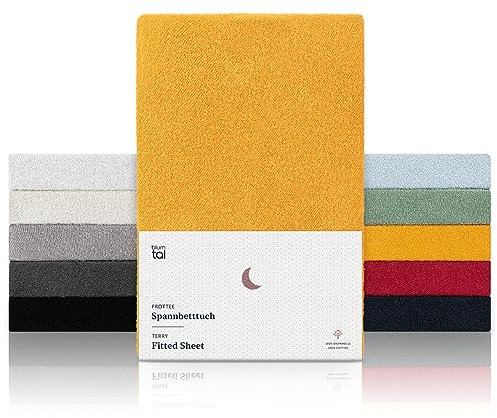 Blumtal® Frottee Spannbettlaken 90 x 200 cm - Oeko-TEX zertifiziertes Spannbetttuch 90x200 cm - Frottee-Spannbettlaken bis 25 cm Matratzenhöhe - Spannbettlaken Frottee wärmend in Spicy Mustard - Gelb
