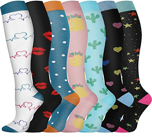 Pnosnesy Chaussettes de Compression, (2/4/6/7 paires) pour Hommes et Femmes 15-20 mmHg, idéales pour L'athlétisme, la Course, les voyages en avion, le Soutien