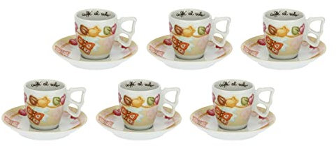 THUN - Set di 6 Tazzine da caffè - Linea Grace, Home Is Where Your Family Is - Cucina, caffè al Volo - Porcellana - Tazzina Ø 6,5 cm; 5,5 cm h; 110 ml; Piattino Ø 11,5 cm