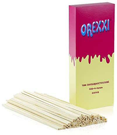 OREXXI Zuckerwatte Stäbe - 180 | 60 Zuckerwattestäbchen 30cm Für Zuckerwattemaschine Zuhause - Splitterfreie Stäbchen Für Zuckerwatte