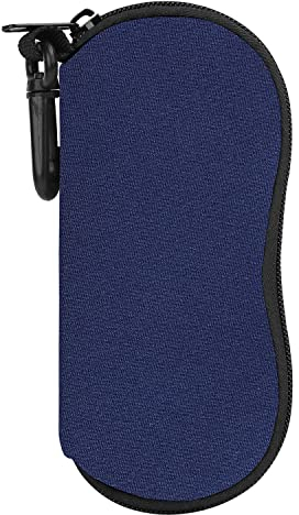MoKo Funda de Gafas Ultra Ligera de Neopreno, Bolsa Almacenaje de Anteojos Suave con Cremallera y Mosquetón, Organizador de Gafas Ideal para Almacenar Gafas Lápices Tarjetas Cambio, Azul Oscuro