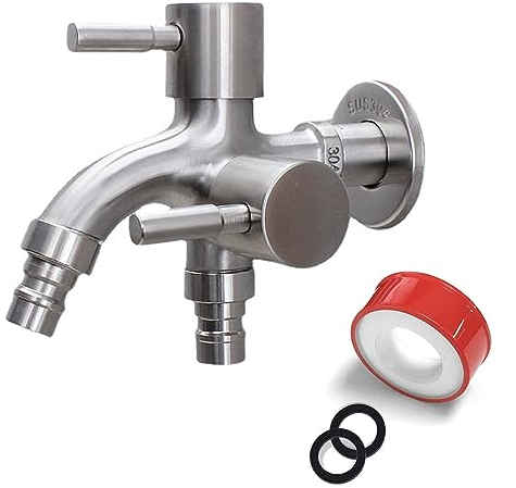 HEYOUTH Robinet de Jardin à Double,Robinet Machine à Laver,Robinet Antigel,1/2 Sortie Robinet Double Sortie,Robinet Exterieur, pour Jardin, Extérieur, Cuisine, Salle de Bain, Machine à Laver, Balcon