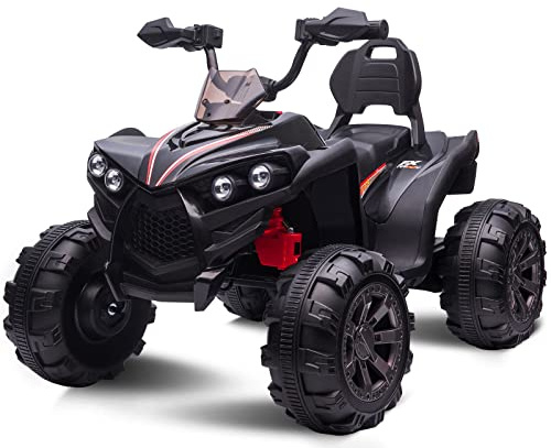OTTARO Ride on ATV 2 Seater, 12V 4 Wheeler Electric Quad for Kids 3-8 w/ 17 Length Seat, LED Lights, 2 Speeds, Soft Braking, Rear Pedal & Backrest (Black)