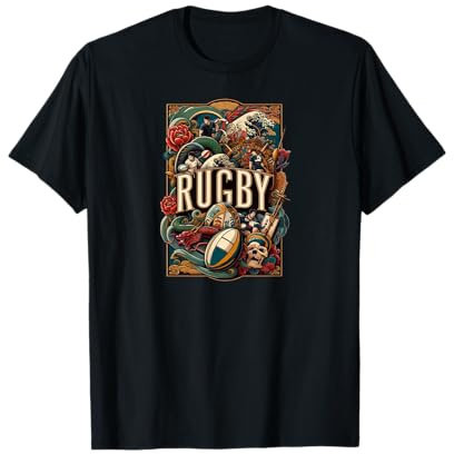 Rugby Estilo Ukiyo-e Ilustración Camiseta