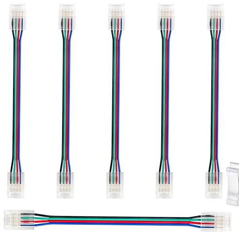 10MM Led Strip Verbinder 4 Polig Rgb Streifen Steckverbinder Transparent Connector 150 mm Lang, Verlängerungskabel(6pcs)