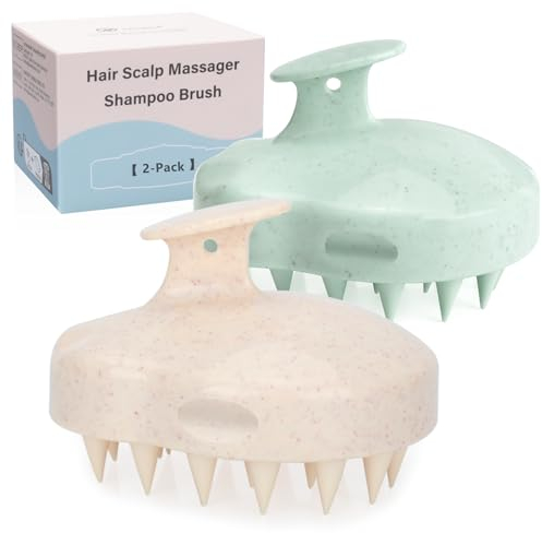 FReatech 2-stücke Kopfhaut Massagebürste [Nass & Trocken], Silikon Shampoo Haarbürste für Kopfmassage, Pflege der Haarwurzeln, Healthy Head ohne Schuppen, Fördert Haarwachstum, Mintgrün & Beige