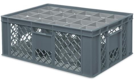 Glaslåda 600 x 400 mm för 15, 24, 33 eller 40 glas, färgad (grå, för 24 glas Ø 87 mm, glashöjd max 205 mm)