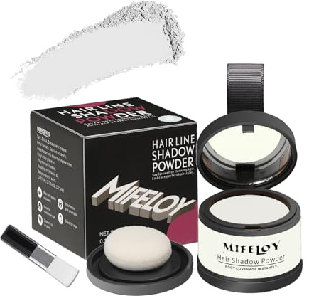 MIFELOY Root Cover Up Powder, Touch Up Hair Color for Grey, Roots Concealer for Beard Line Eyebrow, Instantly Coverage Dye for Thinning Grays Hairline, Shadow Conceals Hair Loss, White