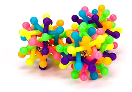 CIYODO Lot de 2 balles à mâcher en caoutchouc arc-en-ciel moyennes pour chien avec clochette, jouets à mâcher durables pour soins dentaires et occupation, jouets d'intérieur et aide à mordre pour