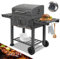 Jiubiaz XL Holzkohlegrill mit Deckel + Rädern BBQ Smoker, inkl. Thermometer, Kamin, doppelte Klappböden, 8 Haken und Grillrost, Smoker für Campinggrill und Garten, grauer Holzkohlegrill