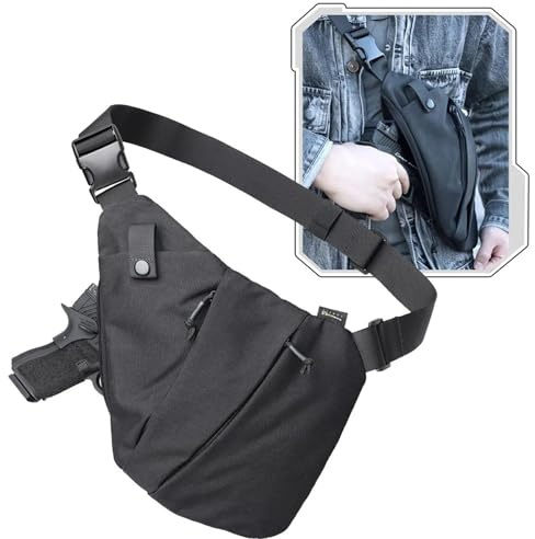 YChoolco Borsa Tattica a Tracolla per Il Trasporto Nascosto della Pistola Borsa a Tracolla da Uomo Custodie per Il Trasporto Nascosto di Pistole Borse antifurto edc(Right Black)