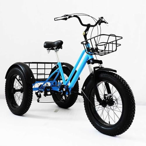 Trehjulingar För Vuxna, Fat Tire Trehjulig Cruiser Bike 7-växlad, Vuxen Trikes 20 Tums Hjul, Trehjuliga Cyklar För Kvinnor Män Sport, Blue
