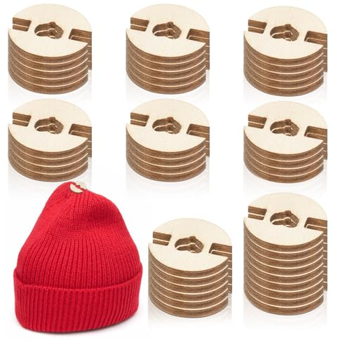 50pcs Pom Pom Buttons for Hats, 20mm Removable Love Wooden Handmade Buttons, Knitted Hat Making Fastener Tool, Faux Fur Pom Pom Holder Keepers Fastener for DIY Knit Beanies and Toques