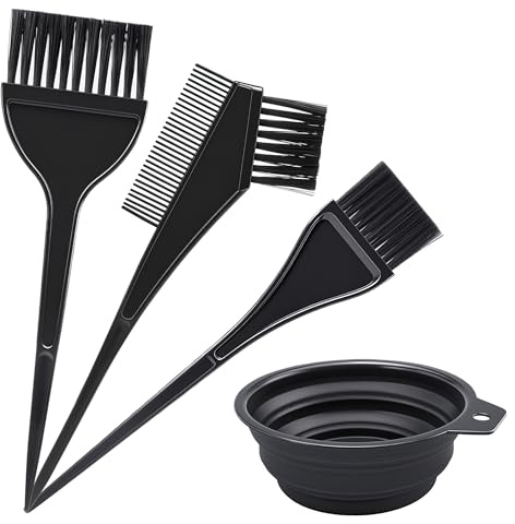 Quacc Hair Coloring Dyeing Kit, 4 PCS Hair Dye Brushes Tools Color Mixing Bowl and Brush for DIY Home Salon (Black)