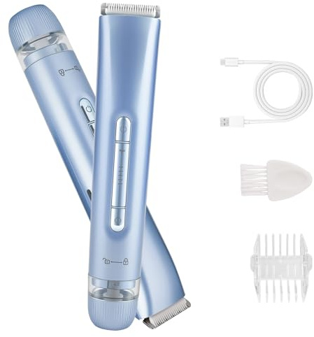Bikini Trimmer Women, Lady Shaver, Electric Razor for Women, HAHTSST 2-in-1 Wet & Dry IPX7 Waterproof Rechargeable Painless Body Hair Trimmer for Face, Legs, Underarms & Intimate Areas (Sky Blue)