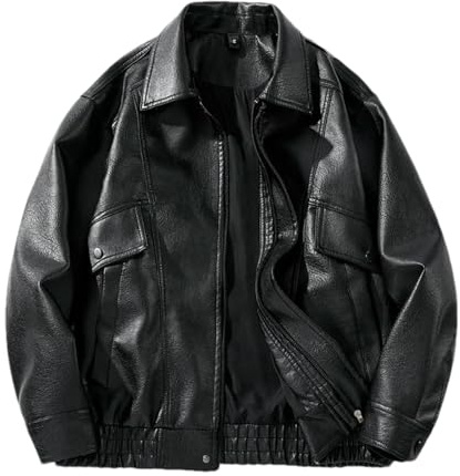 GaoLeAve Bomber da uomo in pelle antivento giacche in pelle da uomo, slim fit, tempo libero, cappotto in pelle PU, cappotti classici da uomo, Nero , L