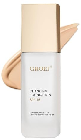 Color Changing Foundation SPF 15 with Glycerin, Changing Foundation for Liquid Makeup - Long Lasting, Mattifying, Vegan, 30ml