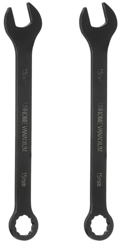 sourcing map 2pcs Metric Combination Wrench 15mm CR-V Steel 12-Point Box & Open End Double Ended Wrenches Spanners Tools for Household Automotive Machinery DIY Repair, Black