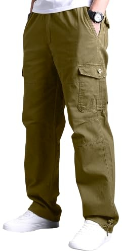 YAOBAOLE Pantalons Cargo Homme Taille Elastique Pantalon de Travail Décontracté avec Multi Poches Extérieur Militaire Chasse