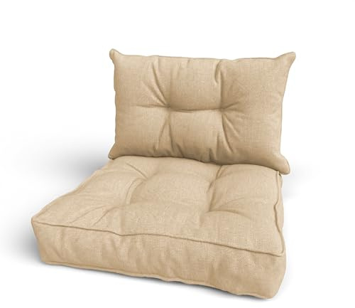 POKAR Set 2 Cuscini per Sedia da Esterno: Seduta 60x60x10 + Schienale 60x40x10 cm | Impermeabile e Idrorepellente | Cuscini per Divano, Sedie in Rattan e Arredamento da Giardino | Made in EU | Beige